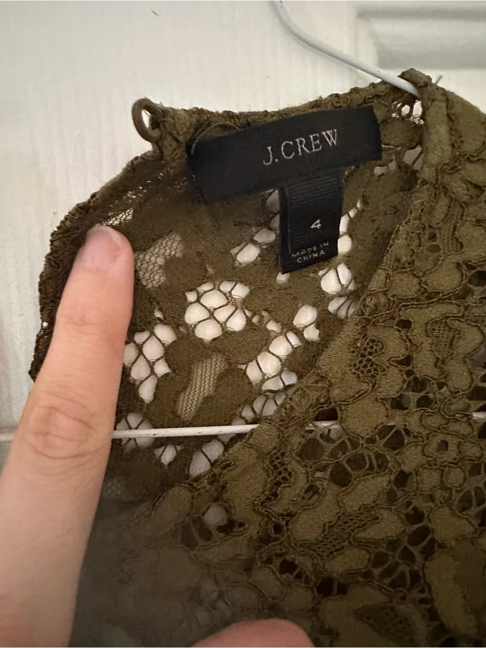 J. Crew Olive Lace Long-Sleeve Crochet Blouse